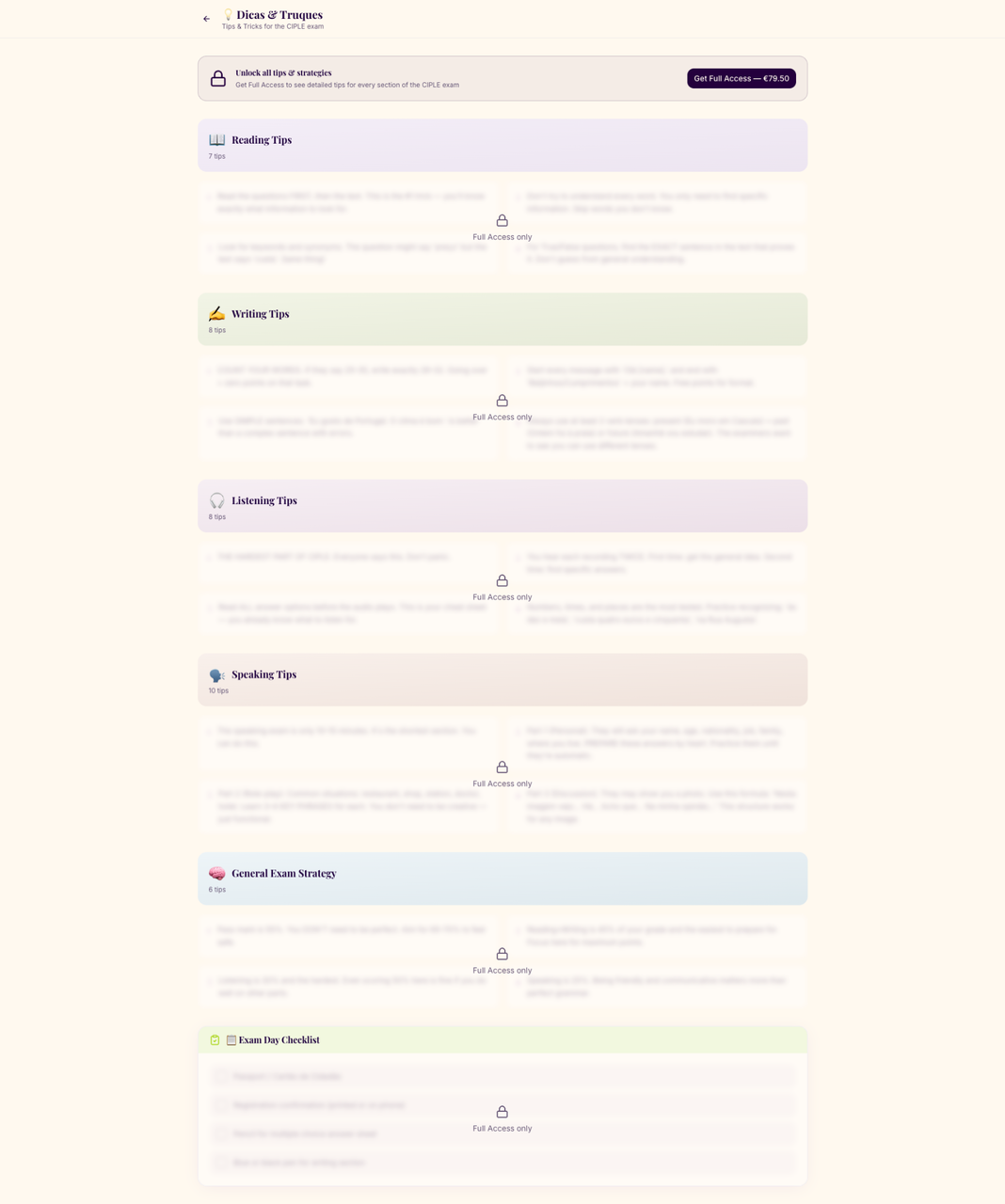 Exam tips and tricks organized by section