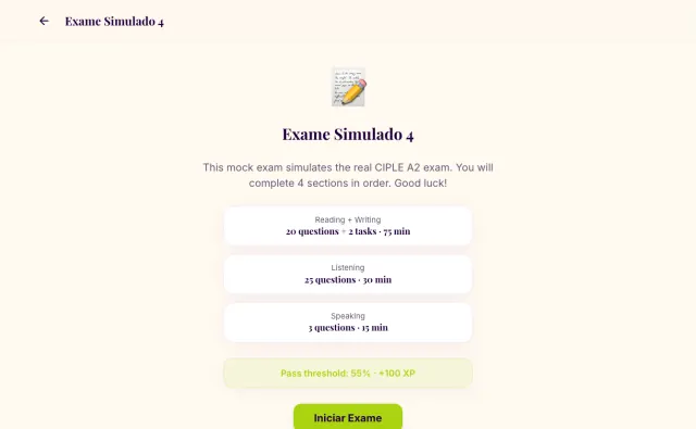 Mock exam intro with 4 sections overview