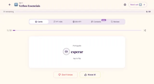 Vocabulary flashcards with audio pronunciation