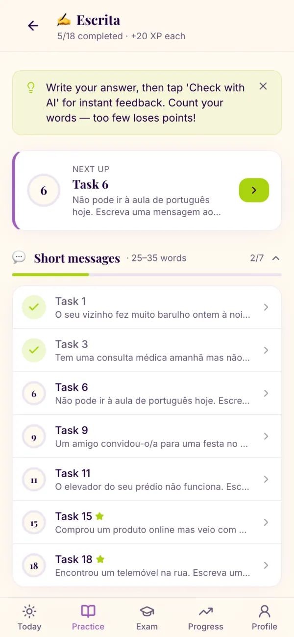 The writing tasks on a phone: short messages and longer emails